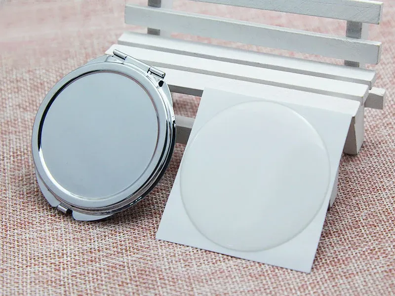 Mirrors 62mm Round Compact Mirror Blank + Epoxy Sticker, Round Metal Makeup Mirror