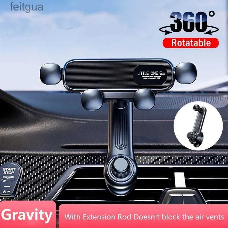 Mobiltelefonfästen innehavare 360 ​​Rotertable Gravity Car Phone Holder Car Air Vents Clip Mount Stand Extension Rod i smartphoneinnehavare Bracket GPS Support YQ240130