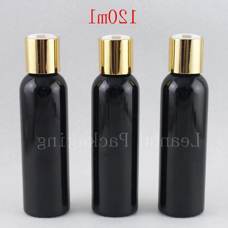 120ml Empty Round Black Liquid Soap Lotion Cosmetic Bottle Containers Gold Aluminum Disc Top Cap,Metal Cap Lotion Bottles 4oz Pdree