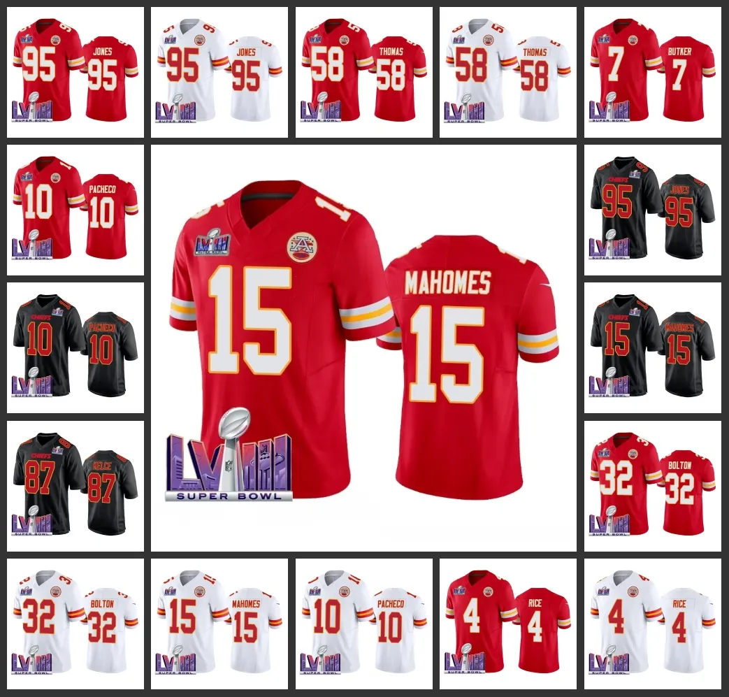 Kansas''city''chiefs''men 10 Isiah Pacheco 15 Patrick Mahomes 87 Travis Kelce 32 Nick Bolton Women Youth 2024 Super''bowl'lviii Vapor Fuse Jersey