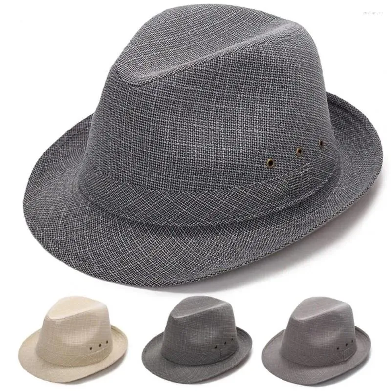 Berets Hemming Wide Brim Breathable Holes Folding Jazz Hat Mid-aged Men Outdoor Straw Sun Fashion Accessories Beach Cap Bonnet