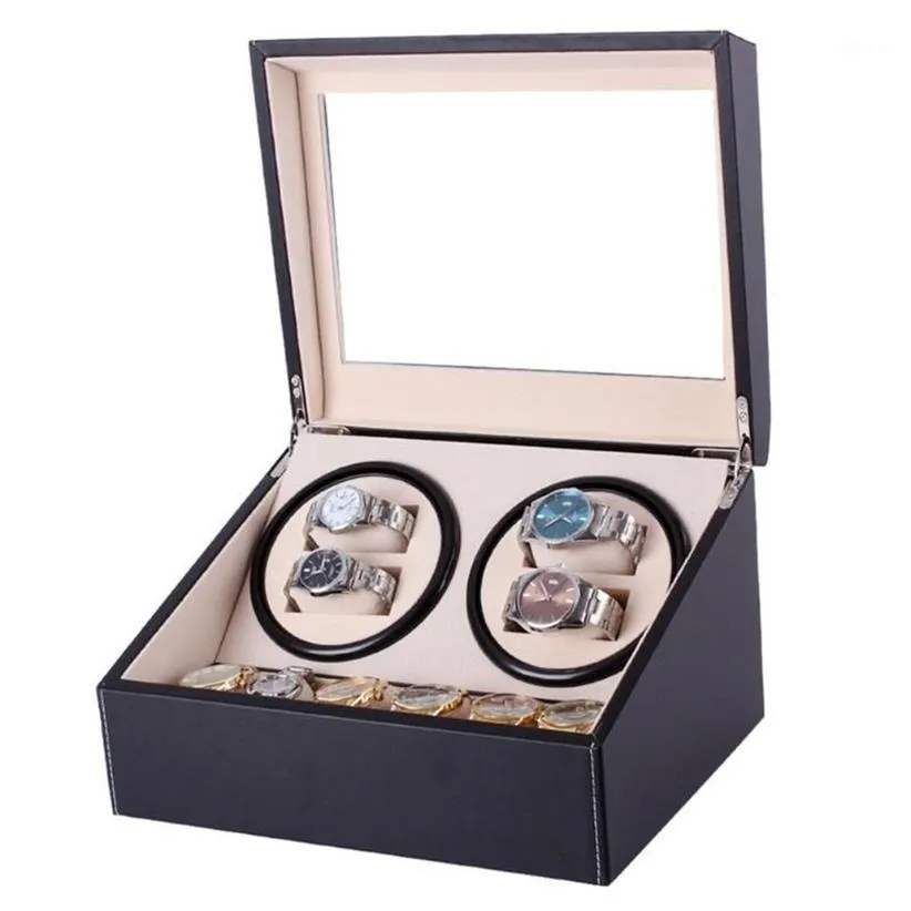 Relógio enroladores mecânico preto couro do plutônio caixa de armazenamento automático coleção exibição jóias eua plug winder box1289m