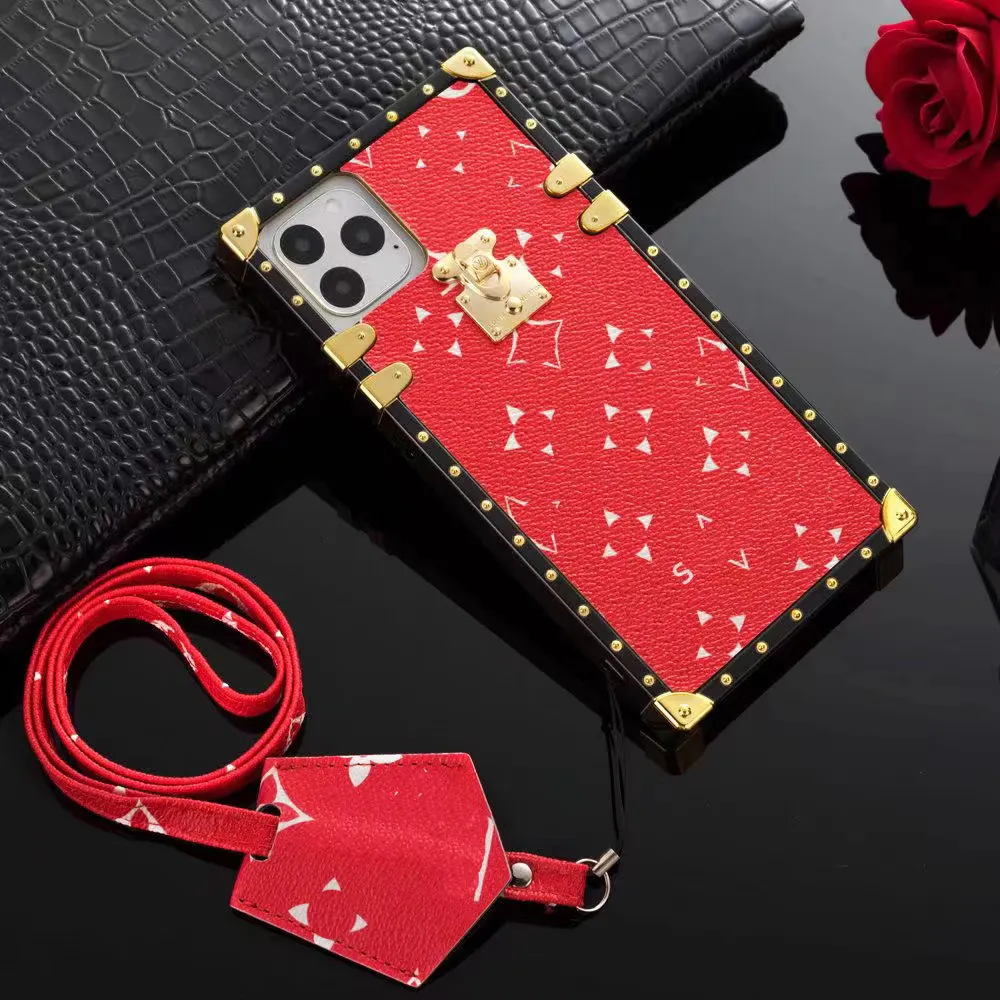 Bellissime custodie per telefoni di lusso iPhone 15 14 Pro Max Crossbody in pelle di alta qualità 18 17 16 15pro 14pro 13pro 12pro 11Pro 13 12 11 X Xs Xr Plus Custodia con logo Box Donna Ragazze