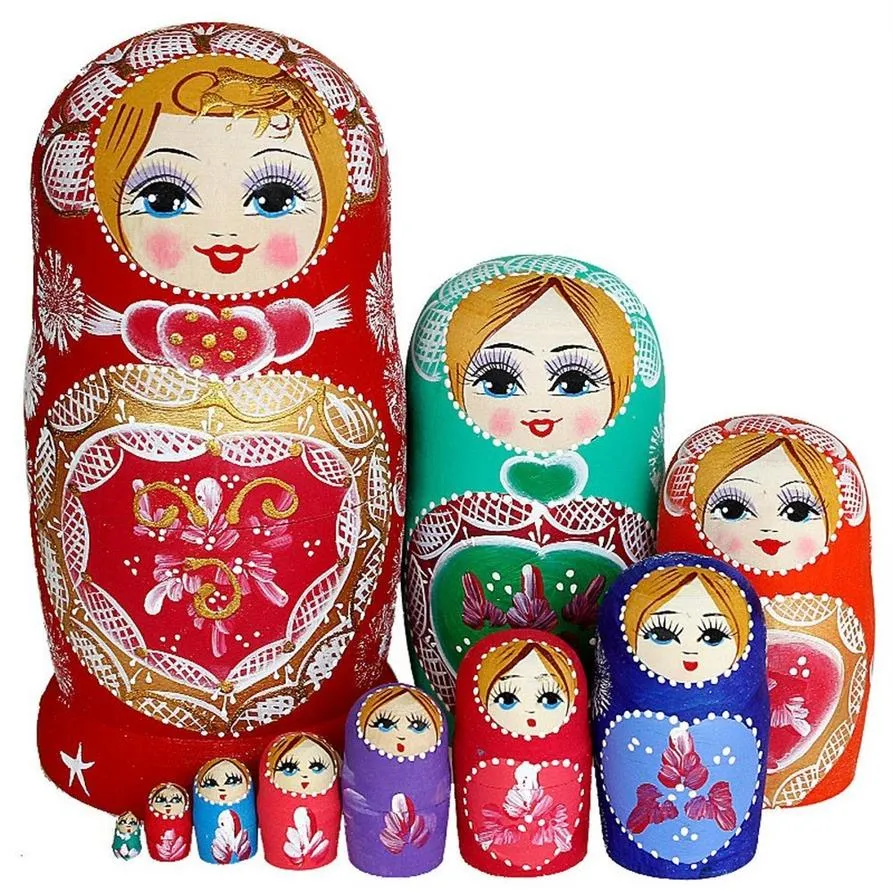 10 warstw drewniane rosyjskie lalki gniazdowe Matryoshka dekoracje domowe ozdoby prezent Rosyjskie lalki Baby Boże Narodzenie dla dzieci urodziny Z256Q