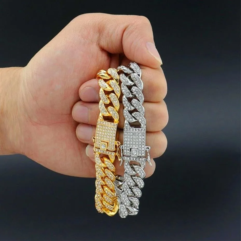 Mens Hip Hop Gold Bracelets Jewelry Iced Out Chain Bracelets Rose Gold Silver Miami Cuban Link Chain Bracelet for men2561