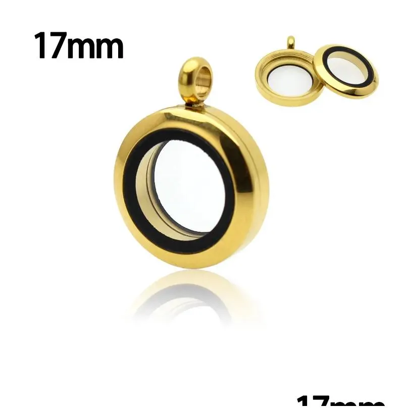 Pendentif Colliers 1PC Golden 15mm 17mm Mémoire Médaillon flottant Médaillon en acier inoxydable Verre Twist Mini Po Fit pour les chaînes de collier Dr Otuej