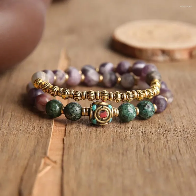 Strand oaiite 8mm Natural Frosted Aamethyst African Turquoise Armband Reiki Energy Stone Retro smycken för män och kvinnor