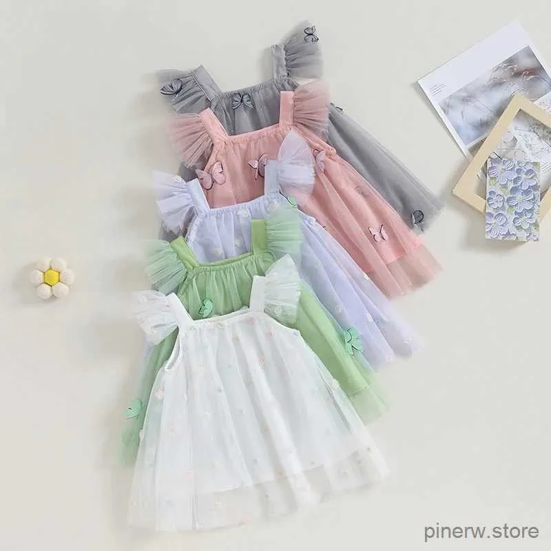 Robes de fille Bébé Fleur Papillon Tulle Robe Fille Sans Manches Robe D'été Enfants Vêtements Enfant Anniversaire Princesse Soirée Robes En Maille