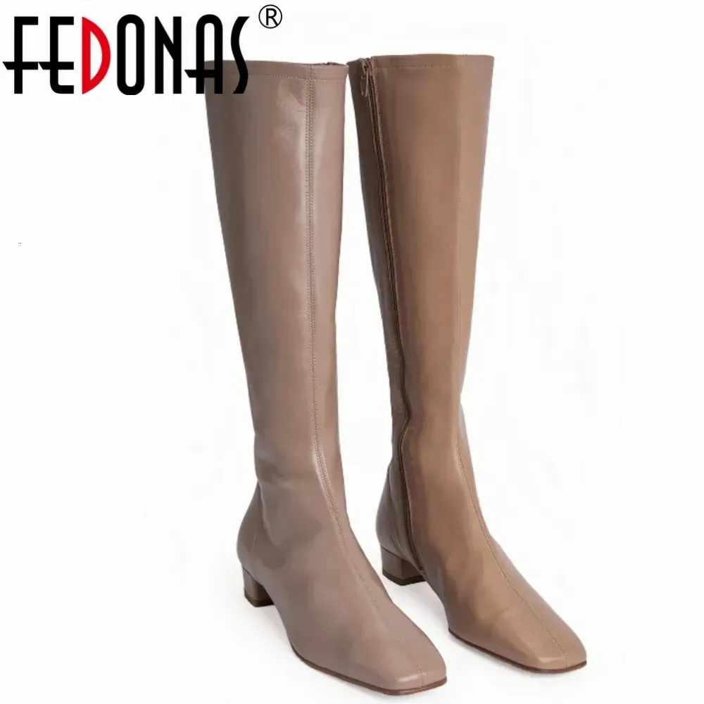 FEDONAS Brand Women Knee High Boots Soft Genuine Leather Warm Long Shoes Woman High Heeled Motorcycle Boots Elegant Lady Boots 240124
