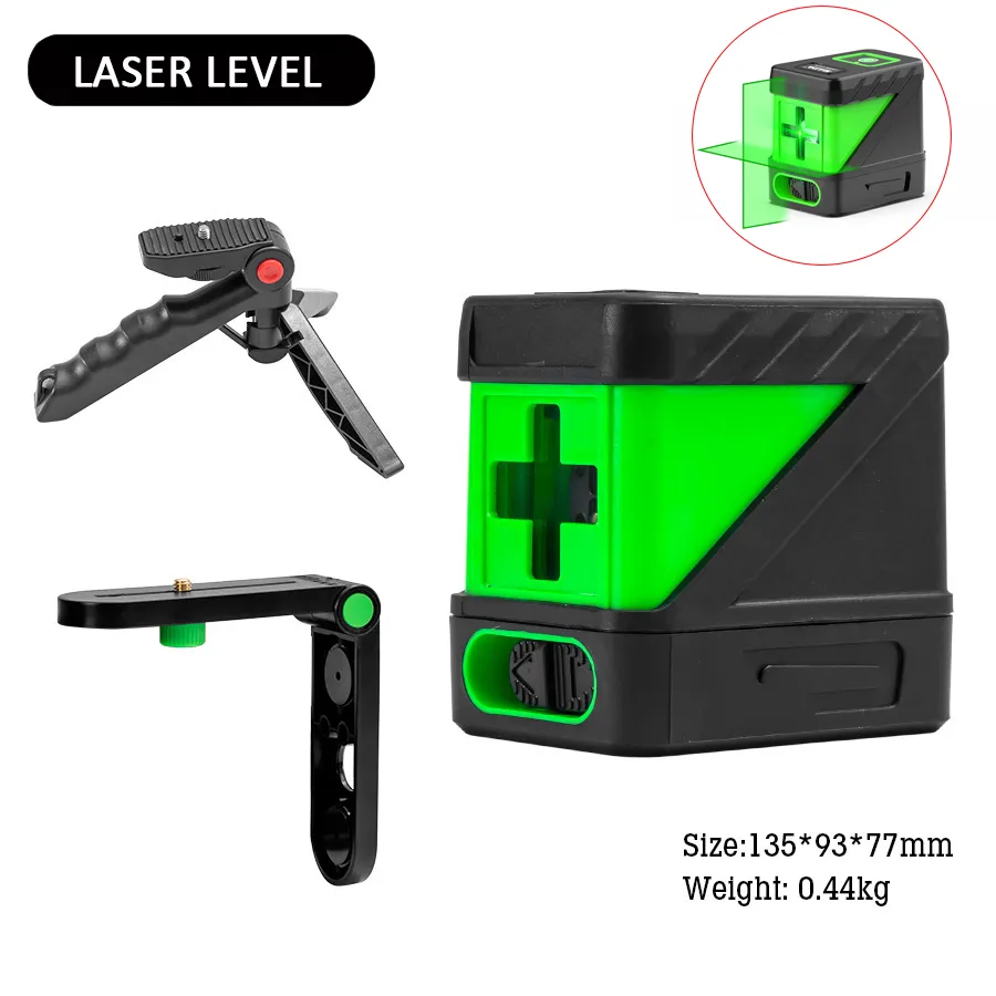 Medidor de nível a laser, 2 linhas cruzadas, nível verde, laser horizontal e vertical, níveis de laser autonivelantes