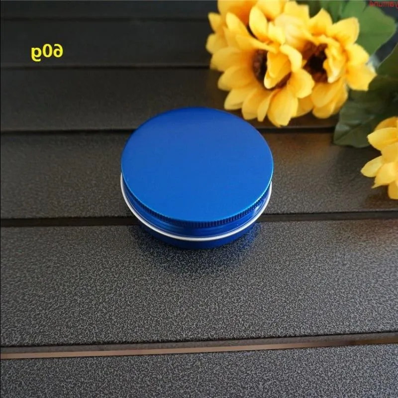 60g 68 * 25mm Boîte ronde en aluminium Boîtes de conserve en métal Crème cosmétique DIY Pot portable Pot de thé Vide Bleu Conteneur de haute qualité Fnunh