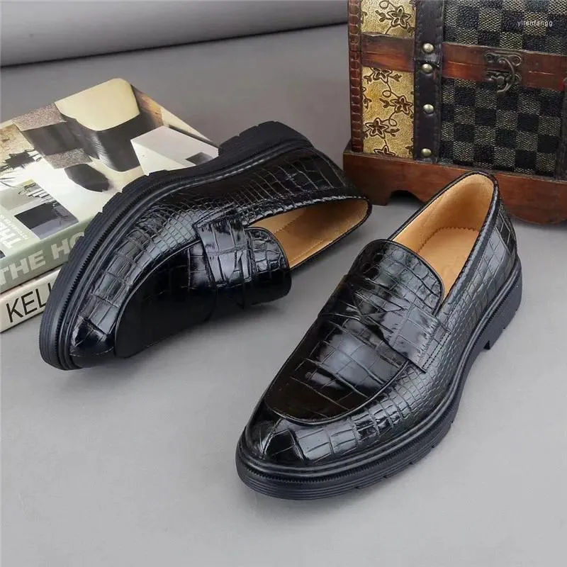 Geklede schoenen Authentiek Exotisch Krokodillenleer Business Casual Designer Loafers voor heren Echt alligatorleer Mannelijke instappers Zwart