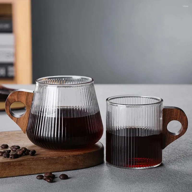 Vinglas med bcnmviku glas kaffe mugg japansk stil kopp med trähandtag vertikala ränder mjölk hemmakontor drinkware öl