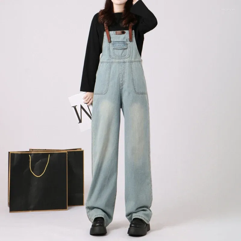 Kvinnors jeans ljusblå y2k baggy overaller mode dungarees denim romper jumpsuit lösa byxor kvinnliga botten streetwear