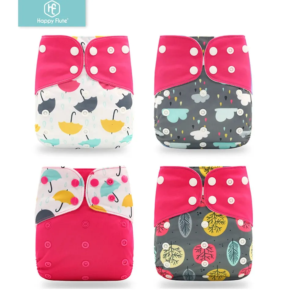 HappyFute 4st/Set Washable Eco-vänlig babygrundblöja Ekologisk justerbar blöja Återanvändbar blöja Fit 0-2 år 3-15 kg 240125