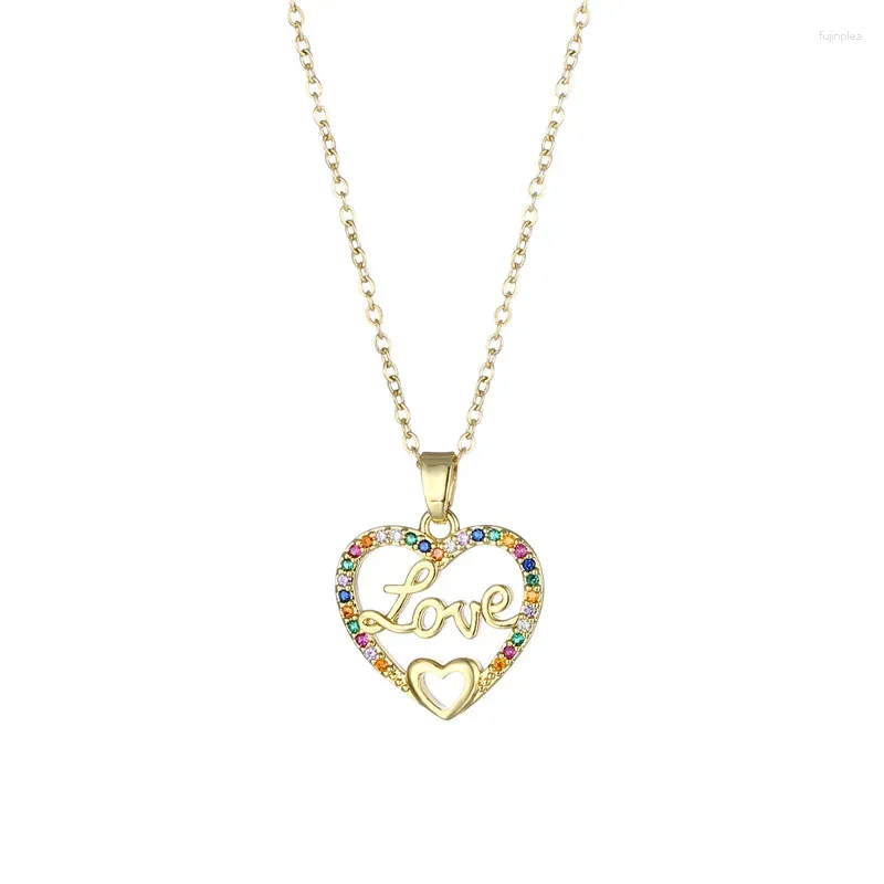 Chaînes Fête des Mères Bijoux Cadeau Creux Coeur Lettre Amour Collier Forme De Mode Coloré Zircon Pendentif Couleur Préservation