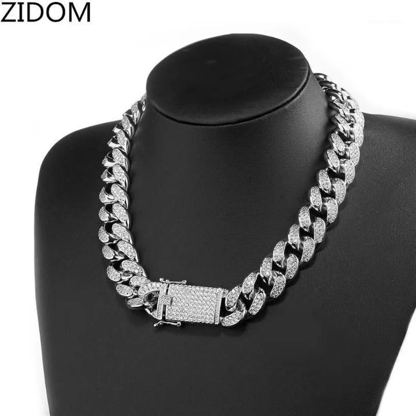 18-28 20mm pavimentação configuração strass miami cubana correntes colares homens hip hop bling gelado para fora colar jóias gota 1246w