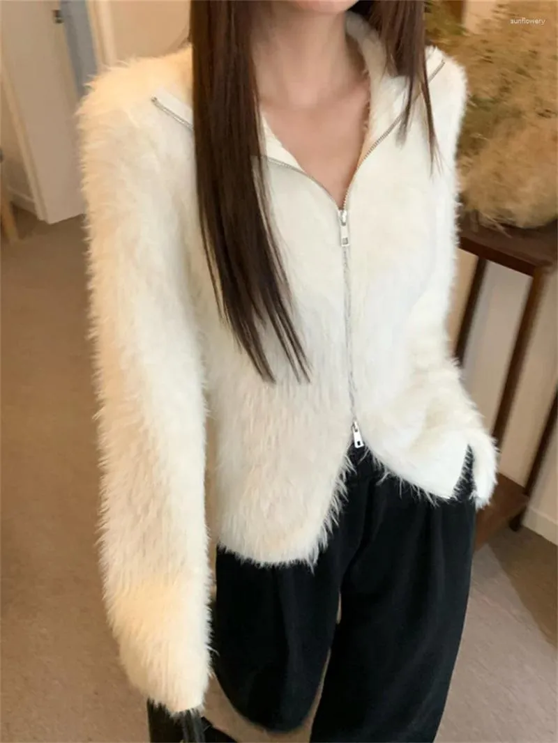 Tricots pour femmes Alien Kitty All Match Pulls Femmes Faux Mink Cheveux Chic Élégant Printemps 2024 Office Lady High Street Slim Daily Manteaux tricotés