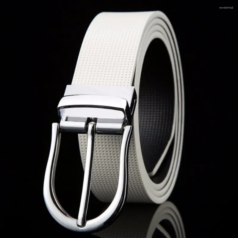 Belts Men Leather Belt Casual High Quality Two Side Dot Strap Black White Male Rotating Silver Buckle Ceintures Homme