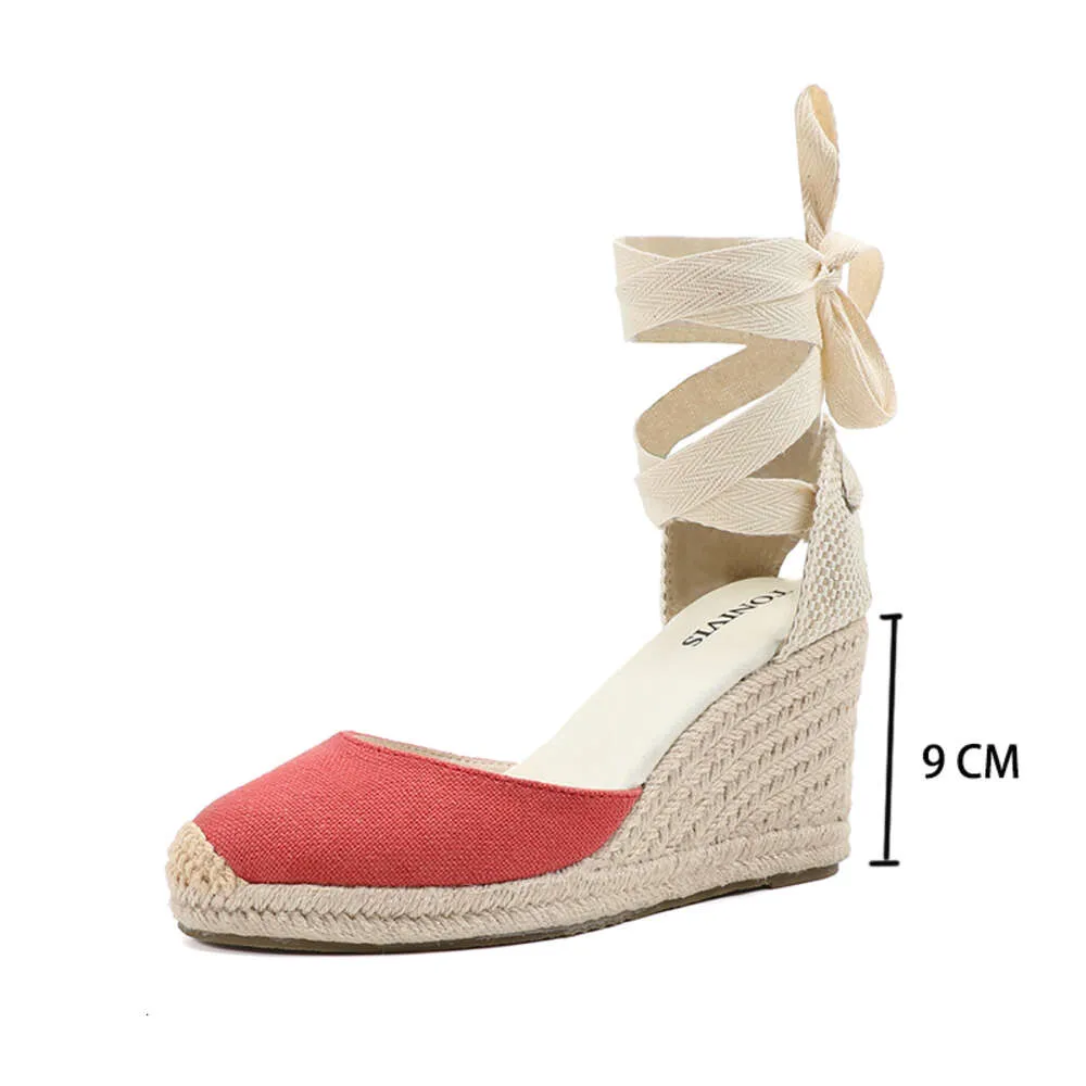 Women kliny Espadrille Summer Buty Red dla kobiet 2024 Oferta pośpieszna 7-9 cm Sandały Sandalias Mujer Up Wedge kostki