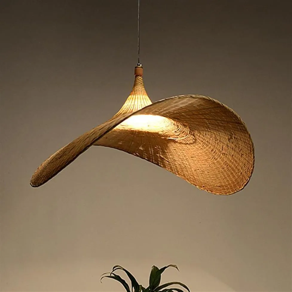 Lampy wiszące bambus artystyczny żyrandol Jazz hat rattan odzież sklep kawowy