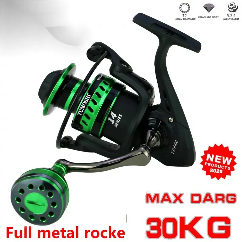 All Metal Salt Water Surf Spinning Fishing Reel 20007000 Spinning Fishing Reel Green 14 Bearing Balls 27 kg Max Drag 240127