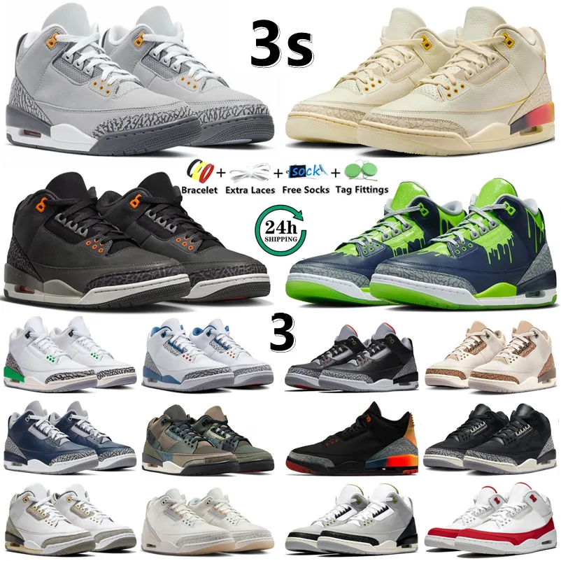 Jumpman 3 3s Мужские баскетбольные кроссовки RIO Medellin Sunset Cool Grey Hugo Fear Black Cement Red Wizards Lucky Green Palomino Лоскутные кроссовки Мужчины Женщины Спортивные кроссовки