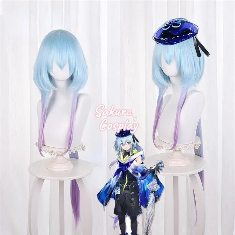 その他のイベントパーティーのサプライゲームArknights Mizuki Cosplay Light Blue Purple Gradient Long hat耐性合成髪Halloween283p