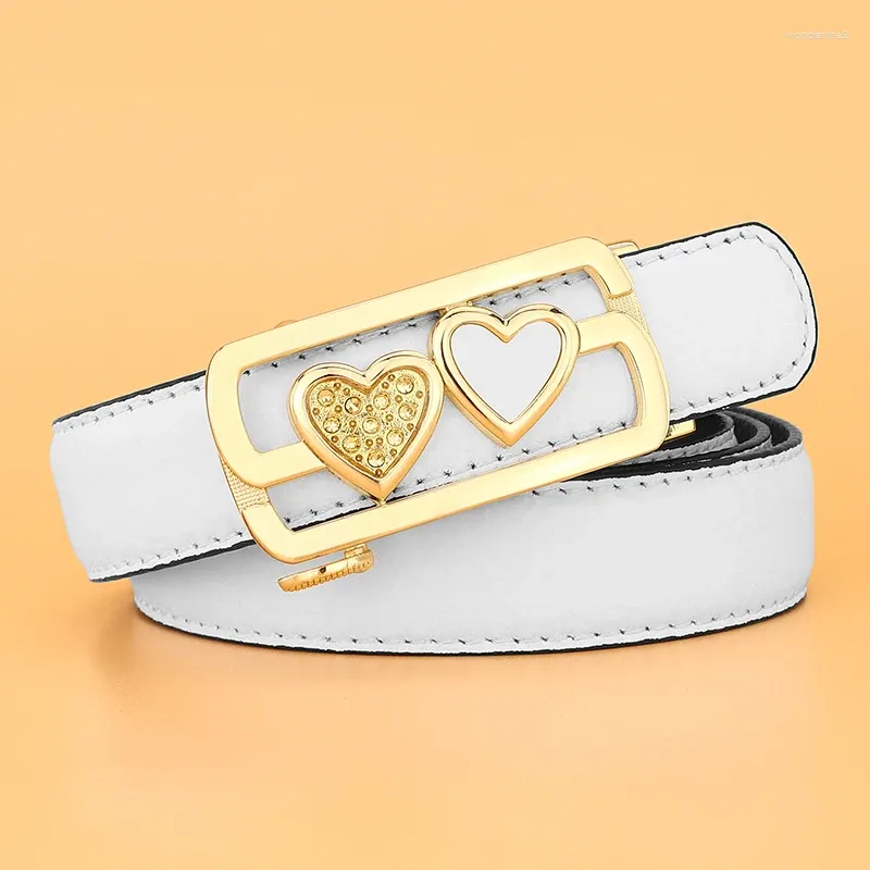 Belts Designer Automatic Buckle Heart Women High Quality Genuine Leather Brand 2.4cm Fine Waist Belt Jeans Lady Waistband Red