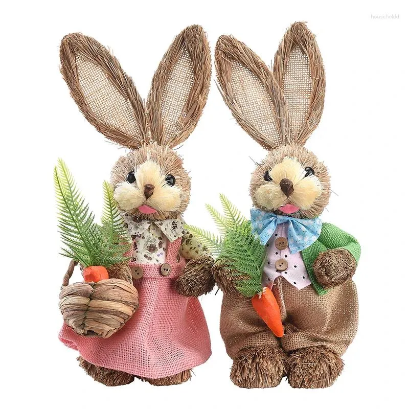 Décoration de fête 2024 année lapin de paille de pâques avec des vêtements Happy Home jardin ornement de mariage Po accessoires artisanat lapin
