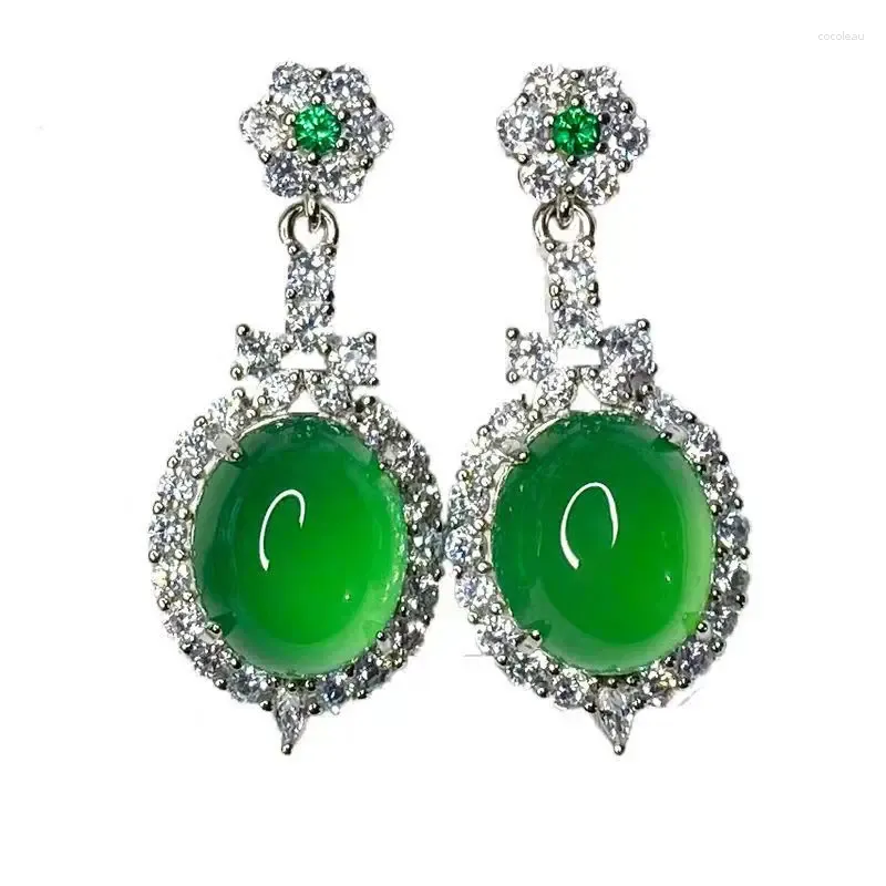 Boucles d'oreilles pendantes en Agate verte naturelle, visage d'œuf, argent 925 incrusté de Jade luxueux, bijoux exquis à la mode, cadeau pour femmes