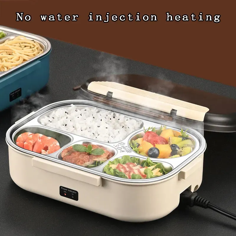 Electric Heated Lunch Boxes Stainless Steel Food Insulation Bento Lunch Box Home Portable Keep Warm Lunch Box with Storage Bag 240119