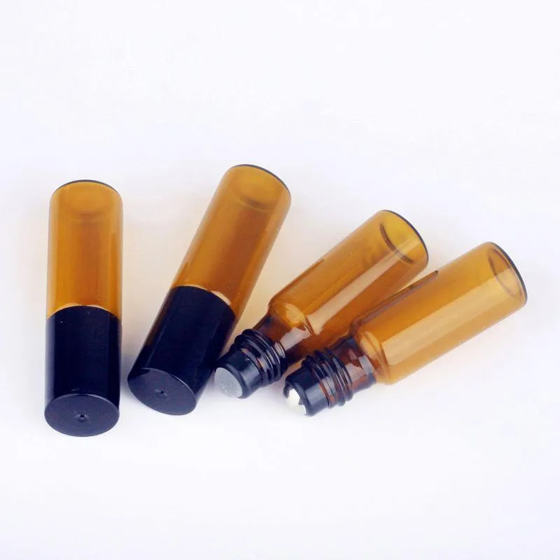 100 Pieces/Lot 5ml Mini Roll On Essential Oil Roller ball Bottle Brown Glass Perfume Oil Bottles Ugdex