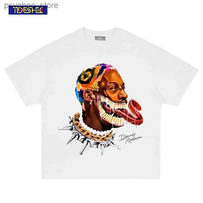 Męskie koszulki Tideshec Hip-Hop Streetwear Retro Portret Tshirt Mężczyznowy Dennis Rodman T-koszul