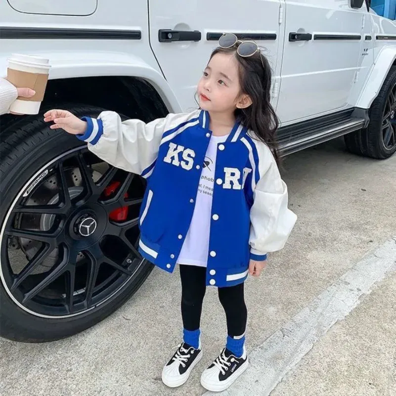 Spring Blue Baseball Jacket Racing Coat Big Kids Teens Clothes for Teens Girls Boys Cardigan 4 To 10 Children Outwear Coats 240127