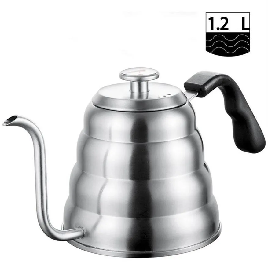 Stainless Steel Tea Coffee Kettle with Thermometer Gooseneck Thin Spout for Pour Over Coffee Pot Works on Stovetop 40oz 1 2L264w