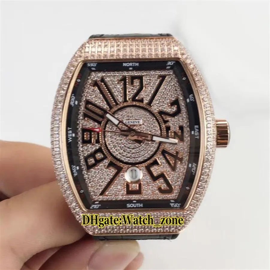 Nowa kolekcja mężczyzn Vanguard Data v 45 SC DT Diamond Tila Automatyczna męska zegarek Rose Gold Diamond Cage Guma Gumowa pasek W254U