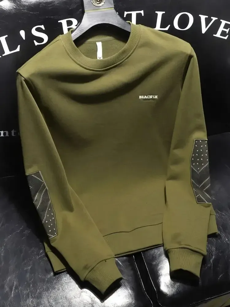 Mannelijke Kleding Top Sweatshirt Voor Mannen Groene Trui Geborduurd Hoodieless Pastel Kleur Overfit Biedt Herfst Emo S 240119