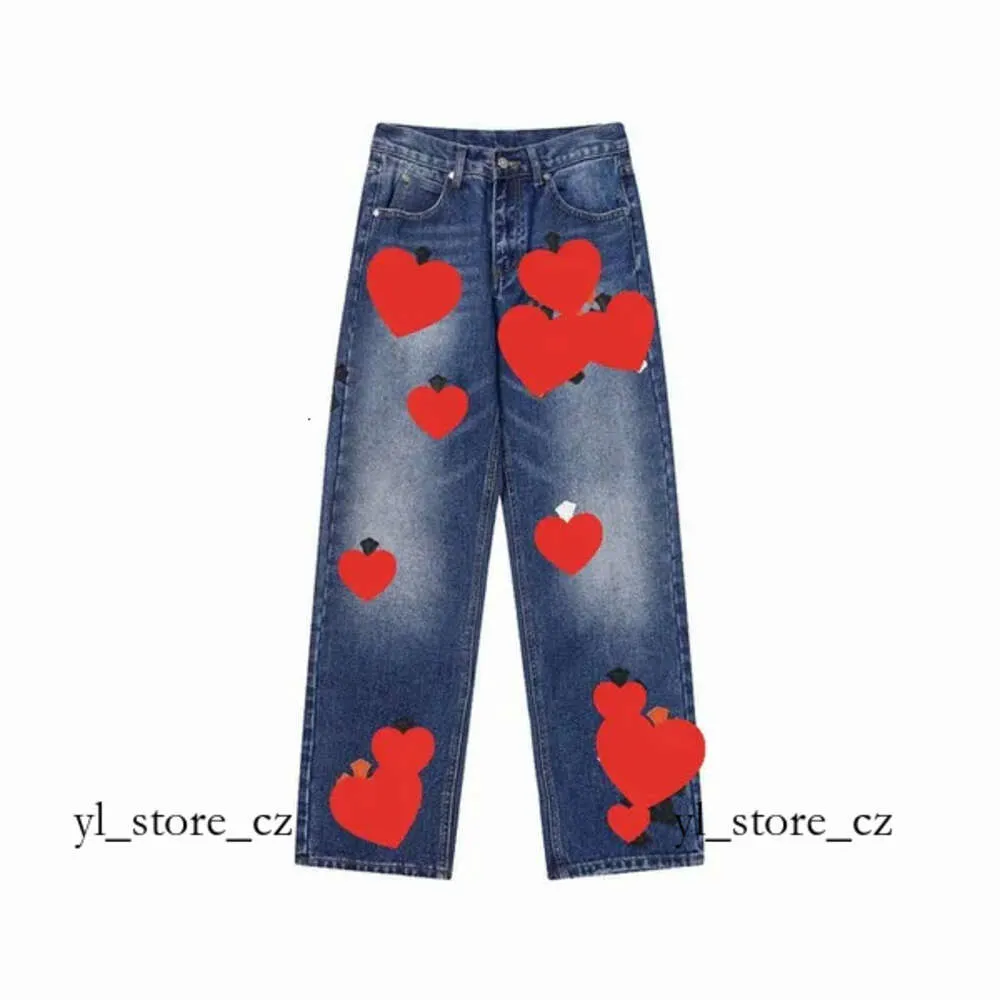 Chromees Hearts Jean Designer Make Old Washed Jeans Chrome Straight Pants Heart Letter Prints para Kusbi Jeans Mujeres Hombres Casual Estilo Largo Chrome Purple Jeans 2577