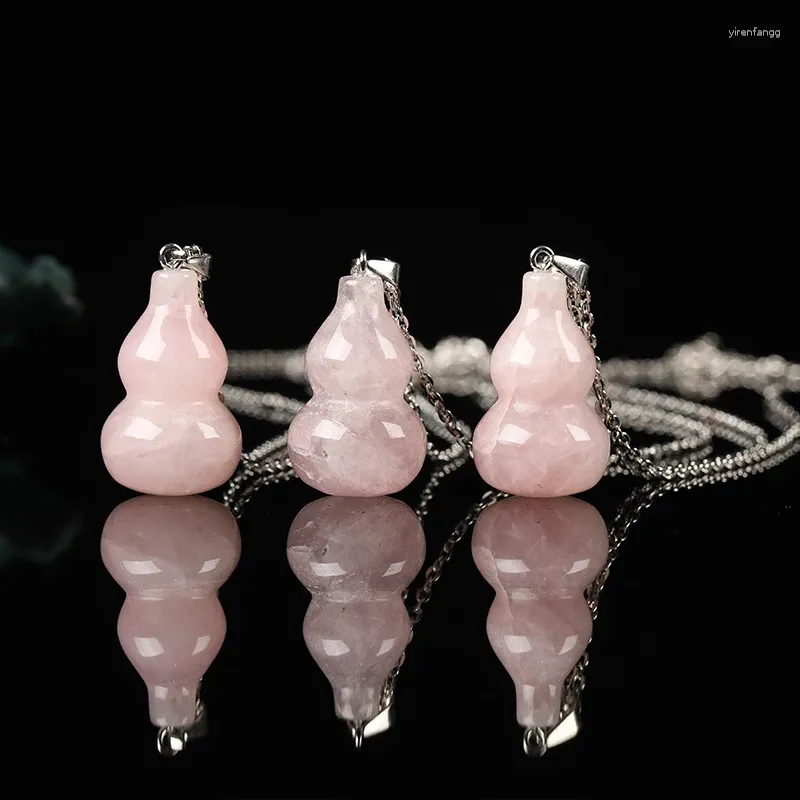 Estatuetas decorativas 1 peça, colar com pingente de cabaça de cristal de quartzo rosa natural com pedras preciosas reiki, tratamento para homens e mulheres