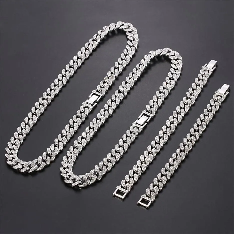 Silverfärg Miami Curb Cuban Chain Halsband Män kvinnor Hip Hop Jewelry Bling Rapper Unisex Grunge Chokers214K