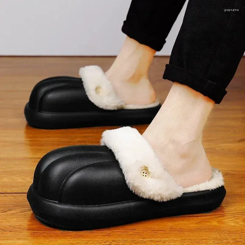 Slippers For Men Indoor Slipper Waterproof Shoes Soft And Comfortable Warm Added Cotton Platform Non-slip