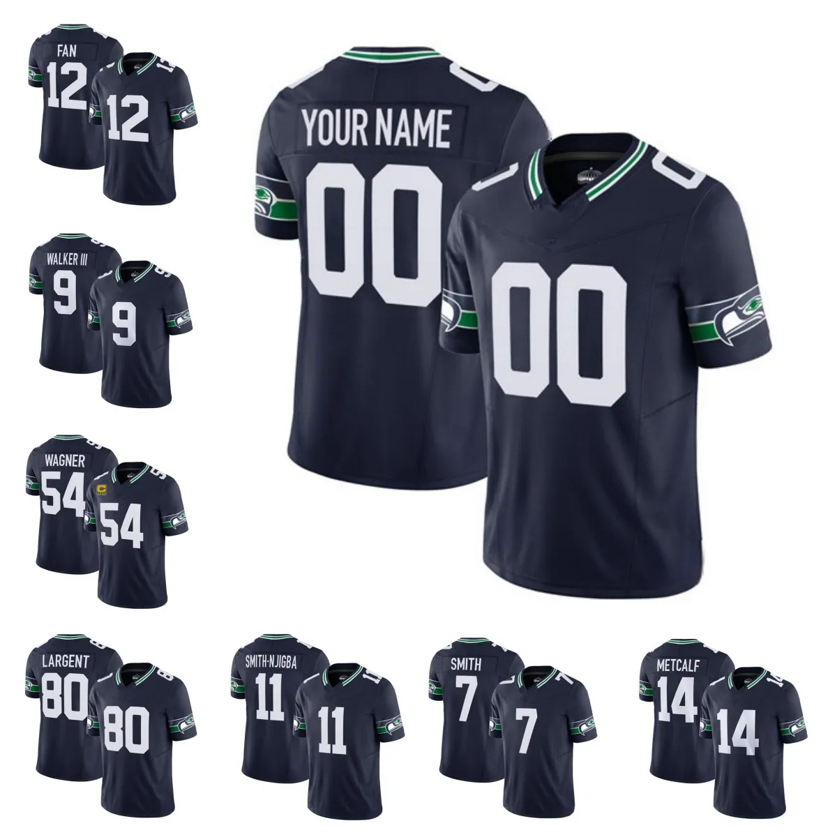 Mens SeattleseaHawksdk Metcalf Bobby Wagner Custom 2023 F.U.S.E. Donanma Limited Futbol Ed Jersey