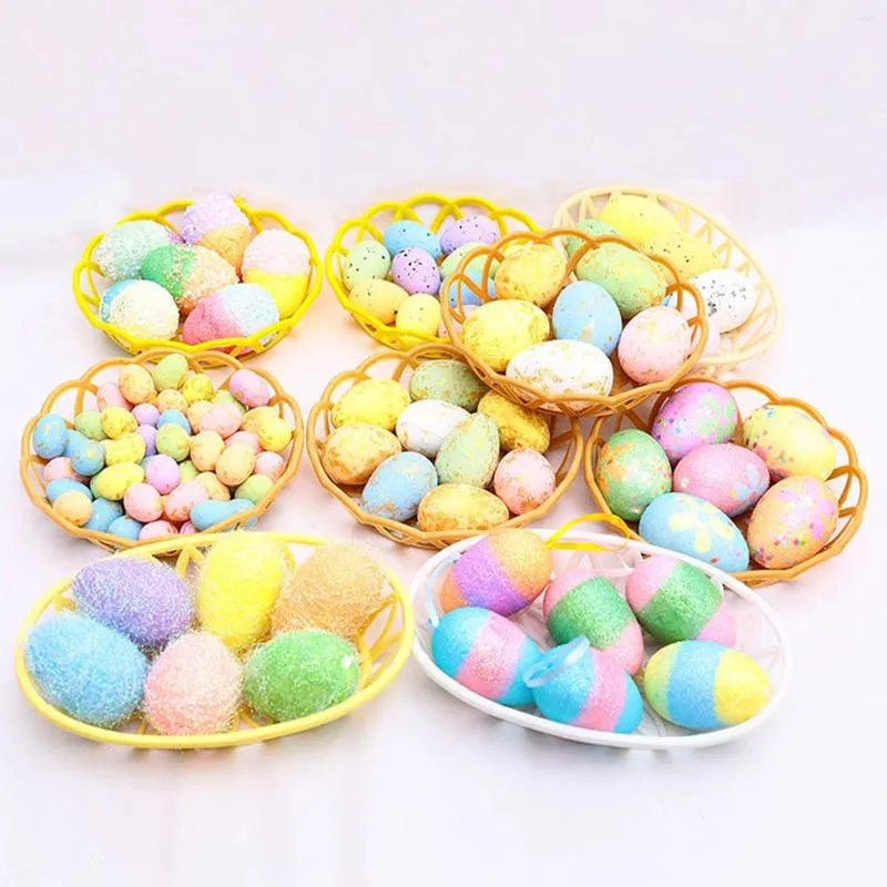 Decorative Flowers Artificial Easter Eggs Ornaments Multicolor Simulation Egg With Basket Colorful DIY Crafts Home Festival Decoration