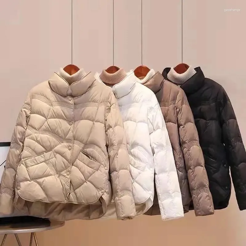 Kvinnors dike rockar Autumn Winter Women Short Down Cotton Coat Fashion Solid Color Stand Collar Jacka Parkas Kvinnliga vadderade kläder