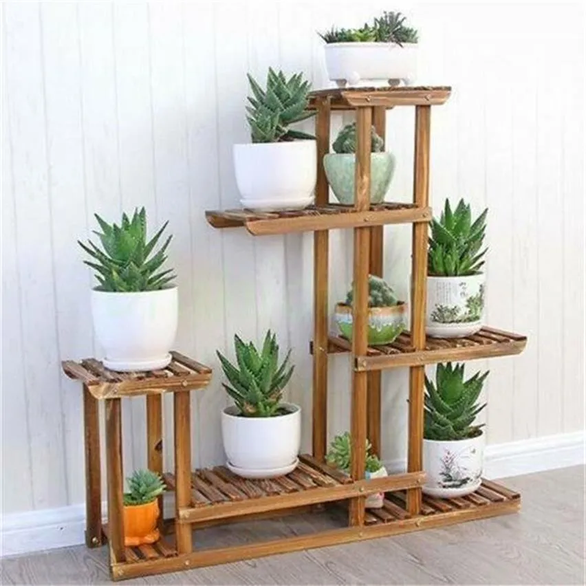 Yonntech Multi -Tier Flower Ploter Stand Stand Rack drewniane półki balkonowe stojak na stojak roślin stojak ogrodowy bonsai półka wyświetlacza c0125248p