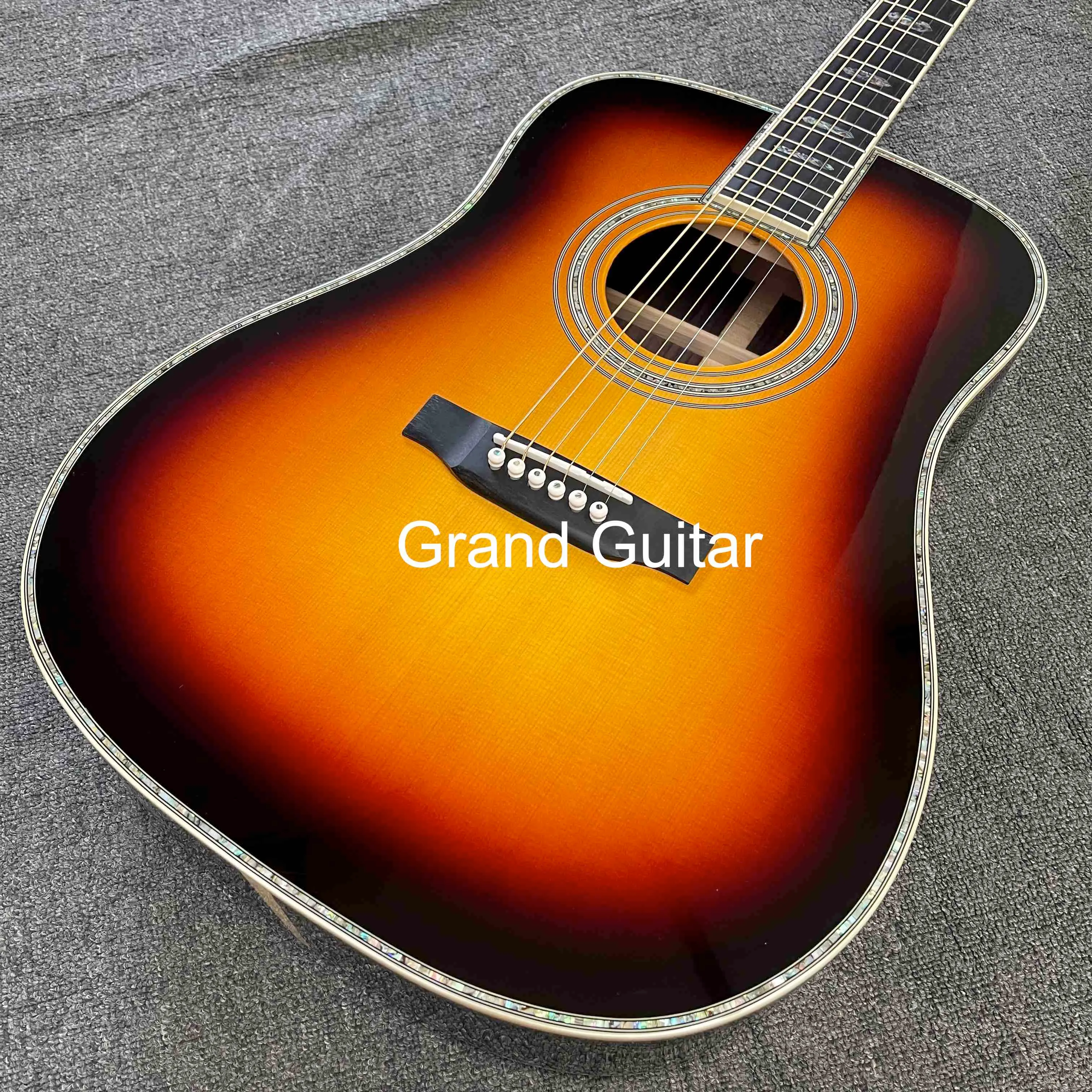 Anpassad solbrastfast trä dreadnought D-45AA akustisk gitarr en dator nacke