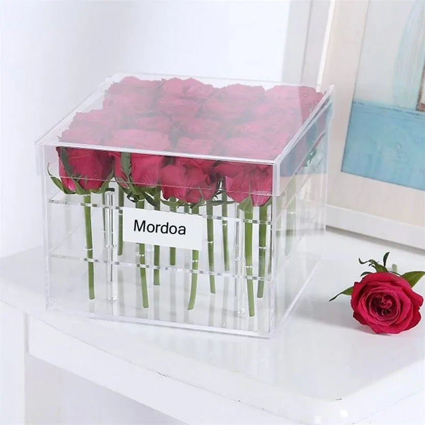 1 9 16 25 Otwory przezroczyste akrylowe rose kwiat pudełko makijaż makijaż narzędzia kosmetyczne uchwyt na kwiat pudełko na dziewczynę żonę 2370