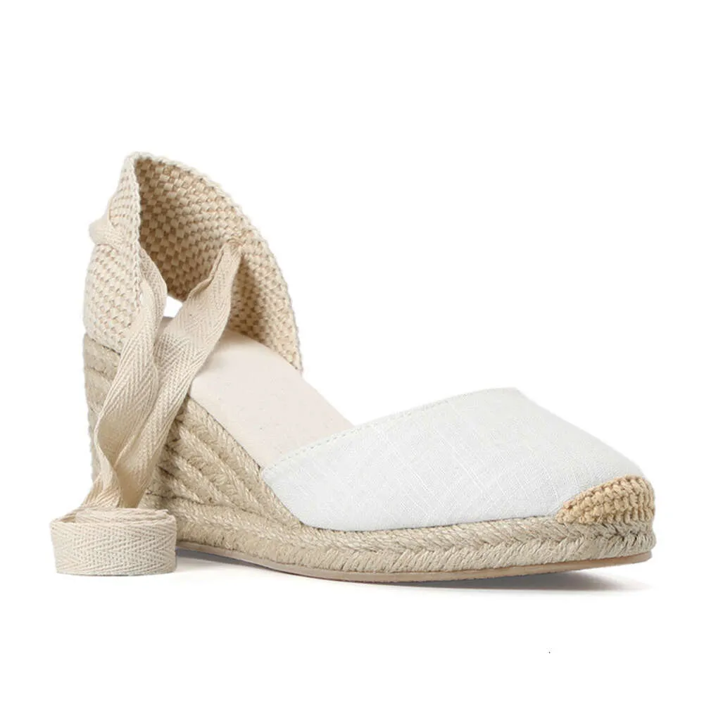 Espadrille Sandal 2024 Sandalias Mujer Ny 0-3 cm Tienda Soludos Womens Wedge Sandals Cap Toe Concise Cotton Tyg {Sandals}