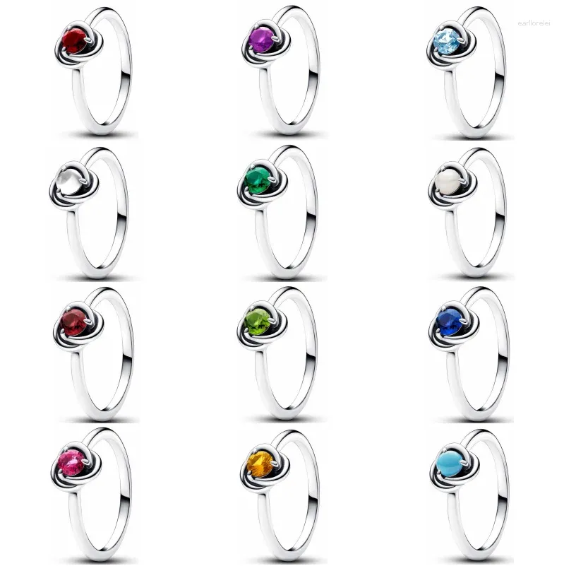 Anéis de cluster 925 prata 2024 Natal de alta qualidade 12 meses Birthstone Eternity Circle para presente de jóias femininas